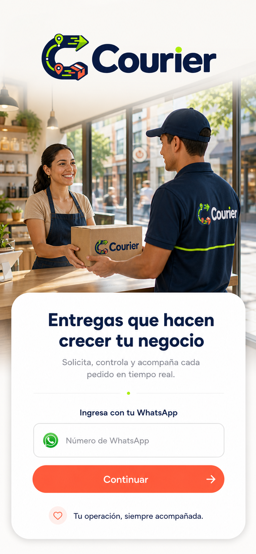 Pantalla de ingreso de la aplicación Courier para negocios